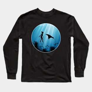 Freediver and Manta Ray Long Sleeve T-Shirt